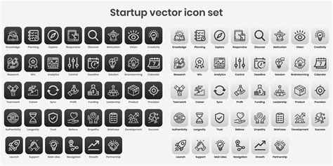 Startup Vector Icon Set Black And White Icon Series With Line And