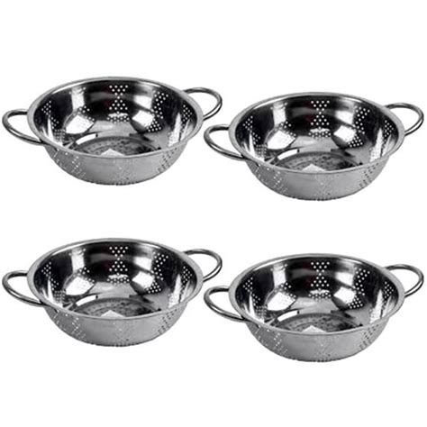 Kit 4 Escorredor Inox Arroz Macarrão Peneira De Cozinha 25Cm Rio