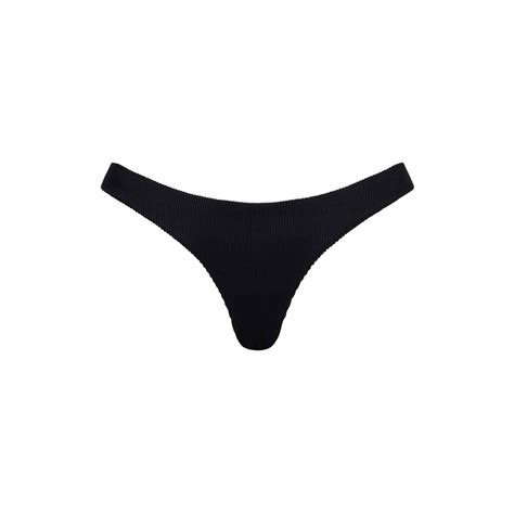 Cheap Kulani Kinis Minimal Full Coverage Bikini Bottom Pitch Black Ribbed Bikini Bottoms