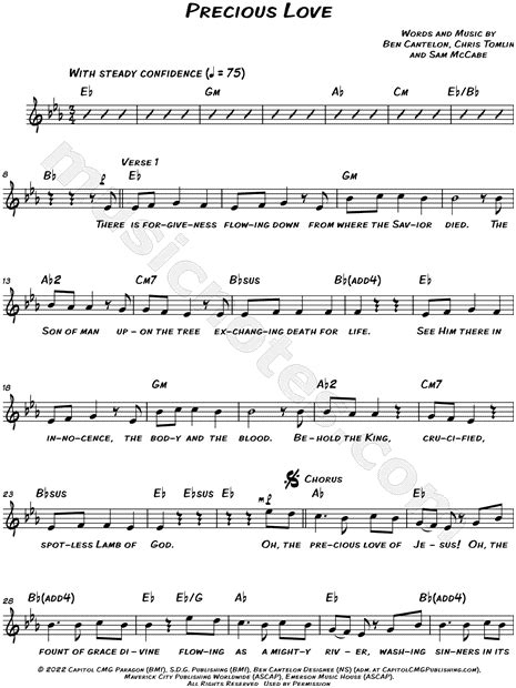 Chris Tomlin Precious Love Sheet Music Leadsheet In Eb Major