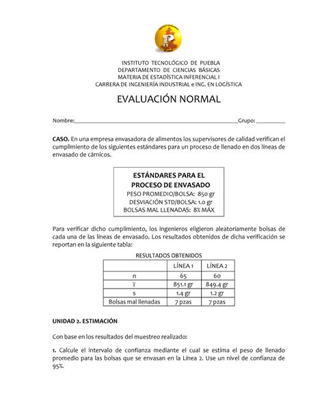 Estimacion Y Pruebas De Hipotesis Ex Normales Estndares Para