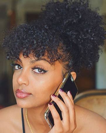 Short Kinky Curly Afro Puff Drawstring Ponytail With Bangs Pineapple