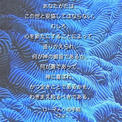 ローマ人への手紙 122 あなたがたは、この世と妥協してはならない。むしろ、心を新たにすることによって、造りかえられ、何が神の御旨であるか