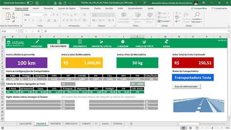 Planilha de Cálculo para Fretes Fracionados Por KM Rodado em Excel 6 0