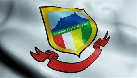 3d Waving Malaysia City Council Flag Of Kota Kinabalu Closeup View