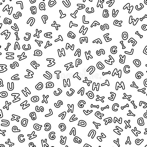 Seamless Pattern Of Black English Letters On White Background Stock