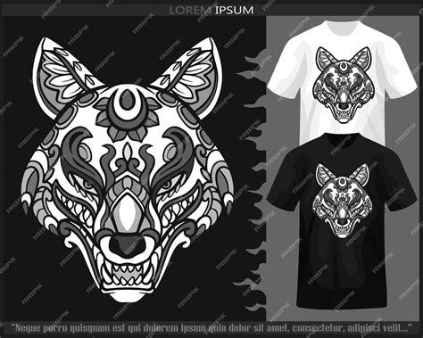 Premium Vector Monochrome Color Kitsune Head Mandala Arts Isolated On