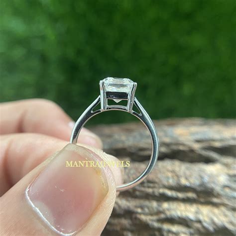 2 00ct Asscher Cut Moissanite Diamond Ring Solid 14k White Etsy