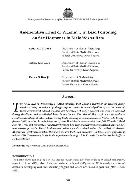 PDF Ameliorative Effect Of Vitamin C In Lead Poisoning On Sex