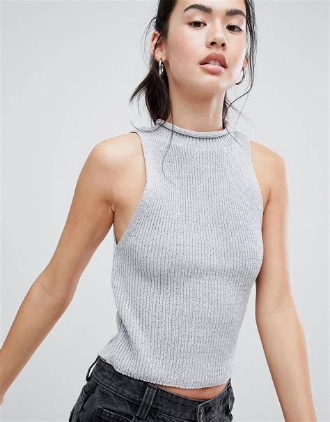 Asos Design Knitted Crop Top With Turtle Neck Asos Knit Crop Top