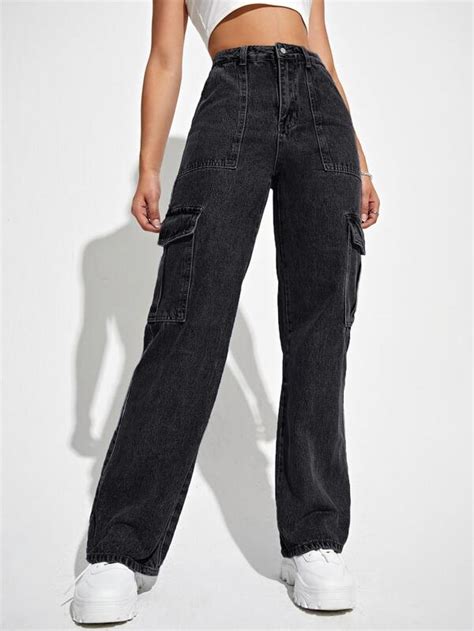 Shein High Waisted Flap Pocket Cargo Jeans Shein Usa