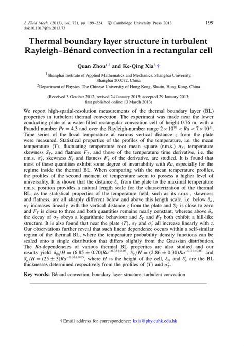 Pdf Thermal Boundary Layer Structure In Turbulent Rayleighb Nard