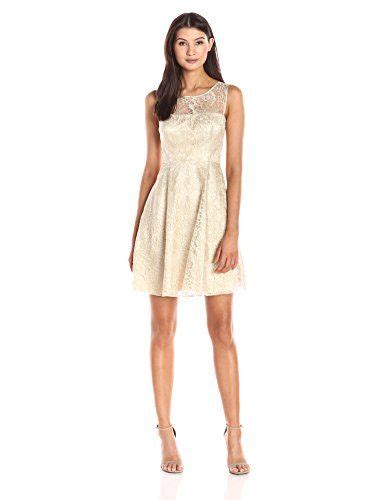 Jessica Simpson Womens Metallic Embellished Dress With Illusion Neck