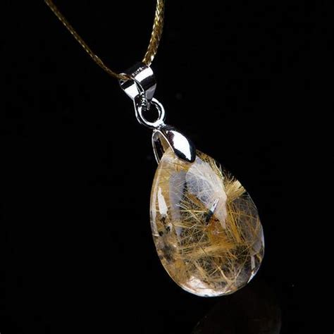 Genuine Natural Gold Rutilated Quartz Crystal Water Drop Pendant