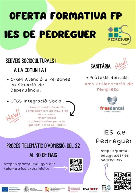 Oferta Formativa Formaci N Profesional Ies De Pedreguer