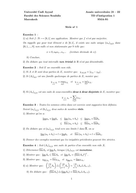 Série 1 TD1 integration 2021 UniversitÈ Cadi Ayyad FacultÈ des