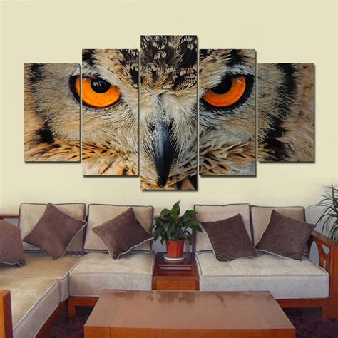 Owl Close Up- 5 Piece Multi Panel Canvas Wall Art – WallArtBliss.com