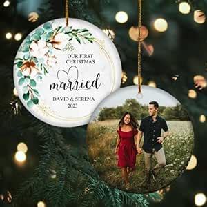 Amazon TM TEEMAN Personalized Our First Christmas Married Ornament