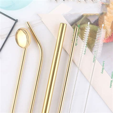 7pcs Reusable Metal Stainless Steel Straws Drinking Straw Spoon Set