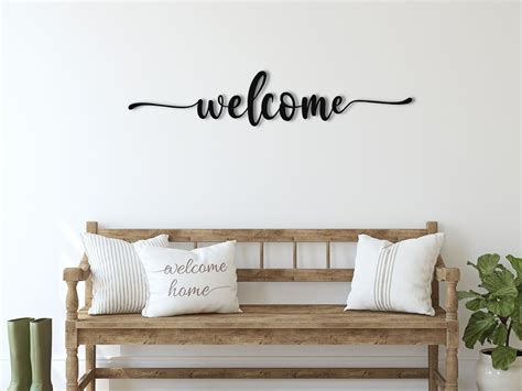 Welcome Metal Sign, Welcome Metal Wall Art, Script Font Words, Metal ...