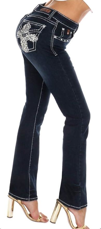 Sexy Couture Womens S475 Pb Cross Rhinestone Mid Rise Boot Cut Dark Wash Denim Jeans 3 17 At