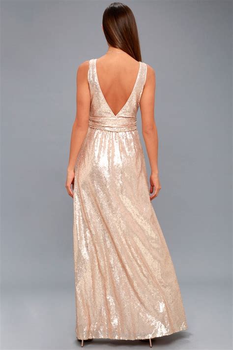 Lovely Matte Rose Gold Dress Sequin Maxi Dress