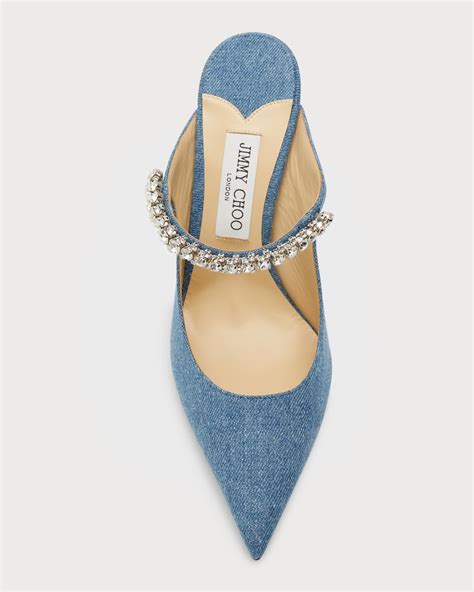 Jimmy Choo Bing Denim Crystal Strap Mules Neiman Marcus