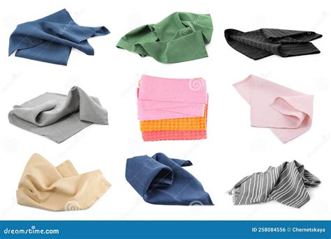 Set with Different Fabric Napkins on White Background Stock Photo ...