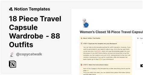 Piece Travel Capsule Wardrobe Outfits Template Notion Marketplace