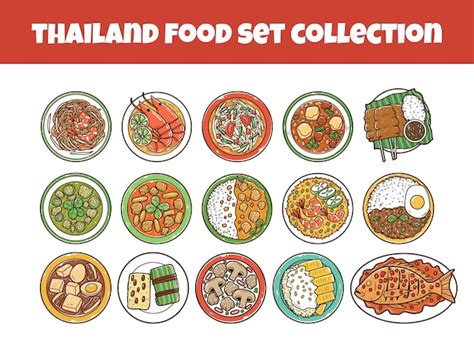 Premium Vector Thailand Food Set Outline Vector Illustration