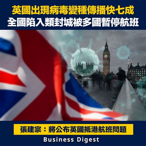 【新冠肺炎】英國出現病毒變種傳播快七成，全國陷入類封城被多國暫停航班 Business Digest