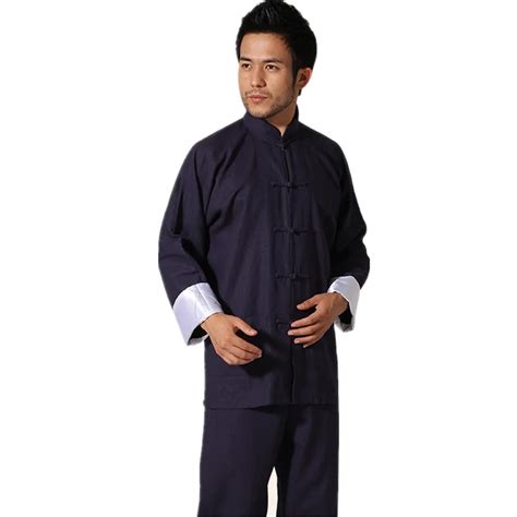 Chinese Traditional Mens Cotton Linen Kung Fu Suit Vintage Long Sleeve