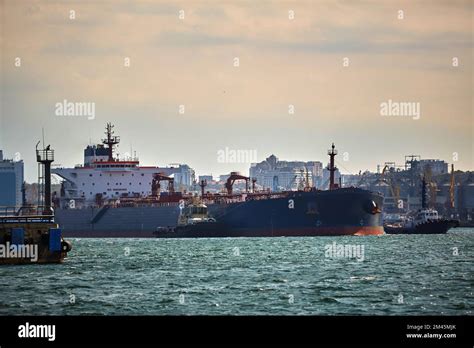 Oil Tanker At The Port Terminal Tanker In Port At Oil Terminal Stock