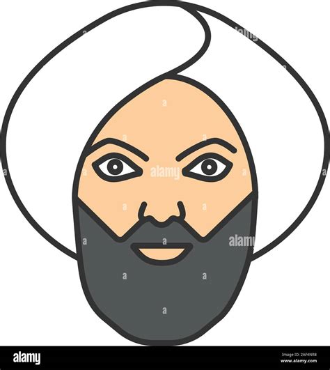 Muslim Man Color Icon Man In Turkish Turban Sheikh Isolated Vector