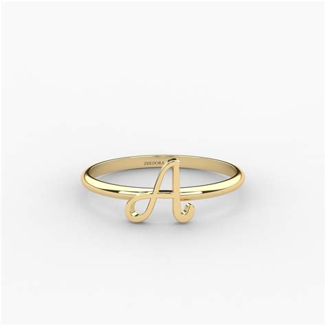 Solid Gold Initial Letter Ring 14k Gold Alphabet Ring Initial Ring Real Gold Letter Ring