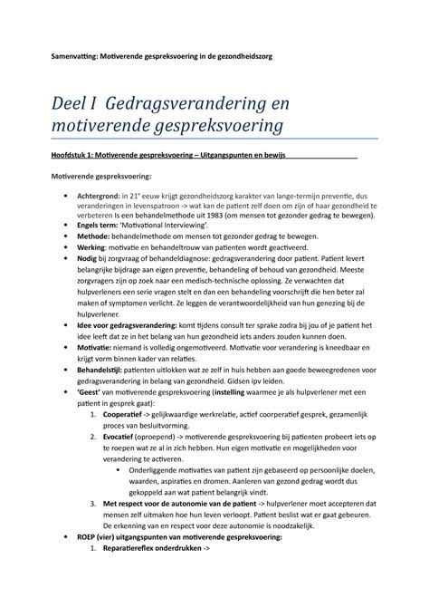 Samenvatting Boek Motiverende Gespreksvoering In De Gezondheidszorg