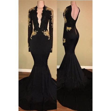 Long Sleeves Mermaid Evening Formal Gown Africa Black Prom Dresses With