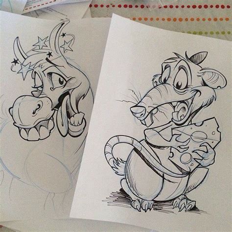 Two Drawings Of Cartoon Characters Sitting On Top Of Each Other