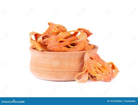 Mace In A Wooden Bowl Isolated On White Background Nutmeg Flower