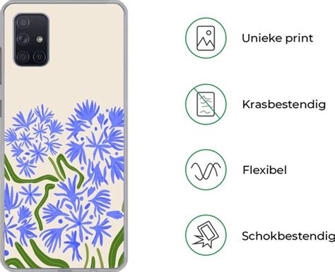 Samsung Galaxy A Hoesje Bloem Blauw Blad Simpel Siliconen