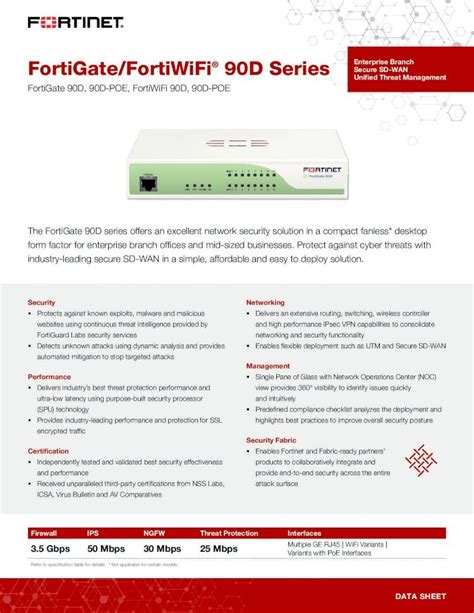 PDF FortiGate FortiWiFi 90D Series Data Sheet FORTIGATE 90D