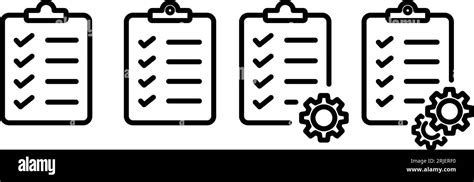 Set Of Linear Icons Of Checklist As Technical Support Or Contract