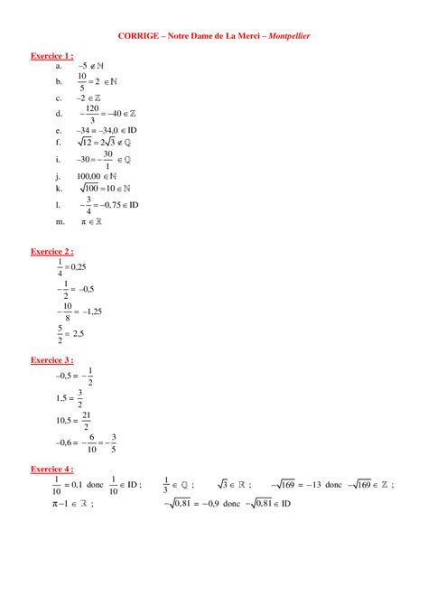 Les Ensembles De Nombres Corrig S D Exercices Alloschool