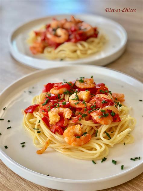 Spaghetti Aux Crevettes Sauce Aux Poivrons Et Aux Tomates Diet