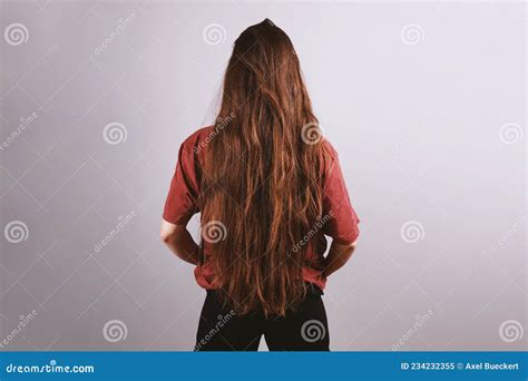 Brunette Woman With Very Long Hair Down To Her Stock Image Image Of
