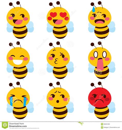 Illustration About Set Of Cute Bee Mascot Emoji Different Face