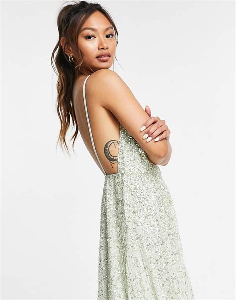 Asos Edition Embellished Cami Midi Dress In Sage Green Asos