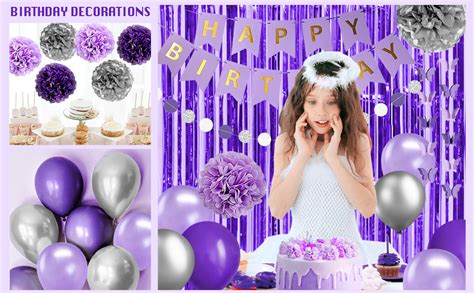 Iysoll Purple Butterfly Birthday Decorations Purple Silver