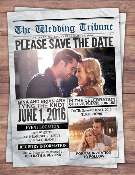 Newspaper Save The Date Wedding Invite Bridal Shower Invitation