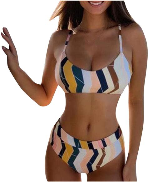 Damen Bedruckter Bikini Split Badeanzug Push Up Zweiteiliger Badeanzug